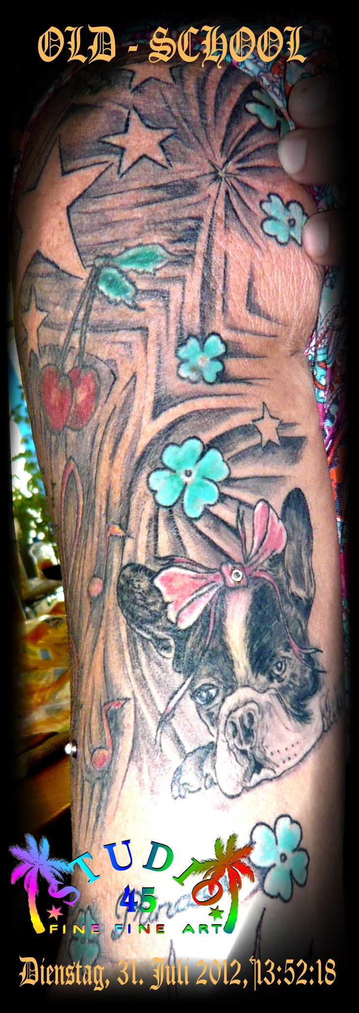 Patchwork-Ästhetik oberarm Tattoo Recklinghausen Porträt Tier Landschaften STUDIO 45